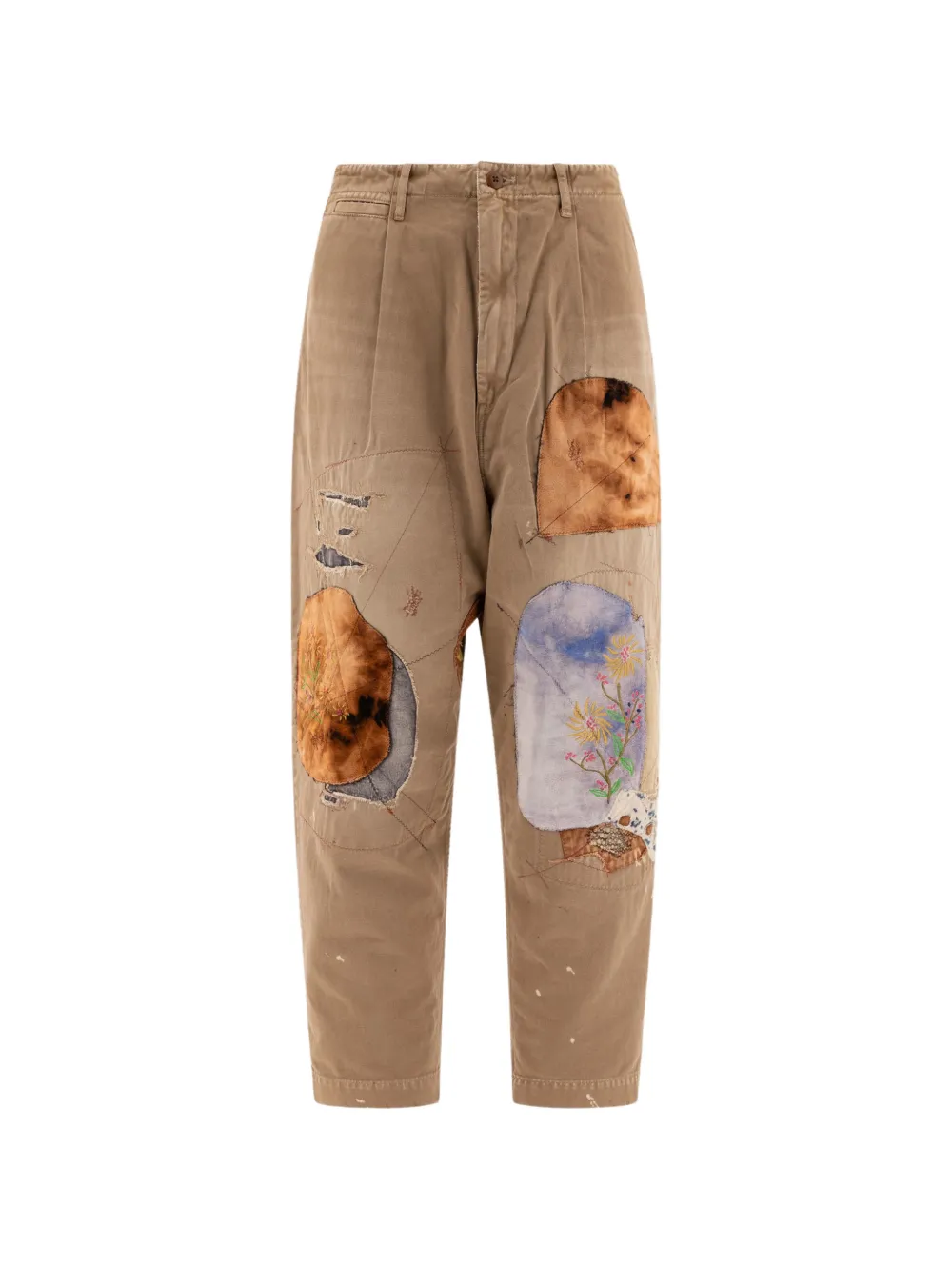 KAPITAL Katsuragi patchwork distressed tapered trousers - Toni neutri