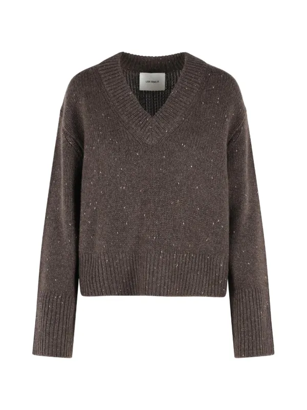 Lisa Yang Ribbed V-neck Sweater in Brown