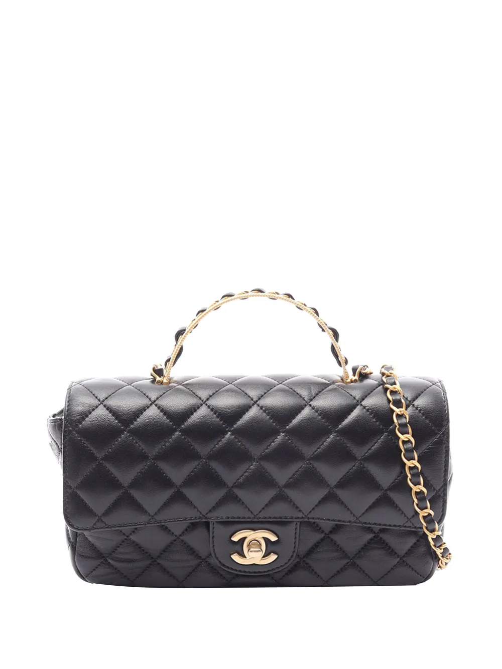 CHANEL Pre-Owned 2021-2026 Medium Quilted Lambskin Golden Links Top Handle Flap satchel - Nero
