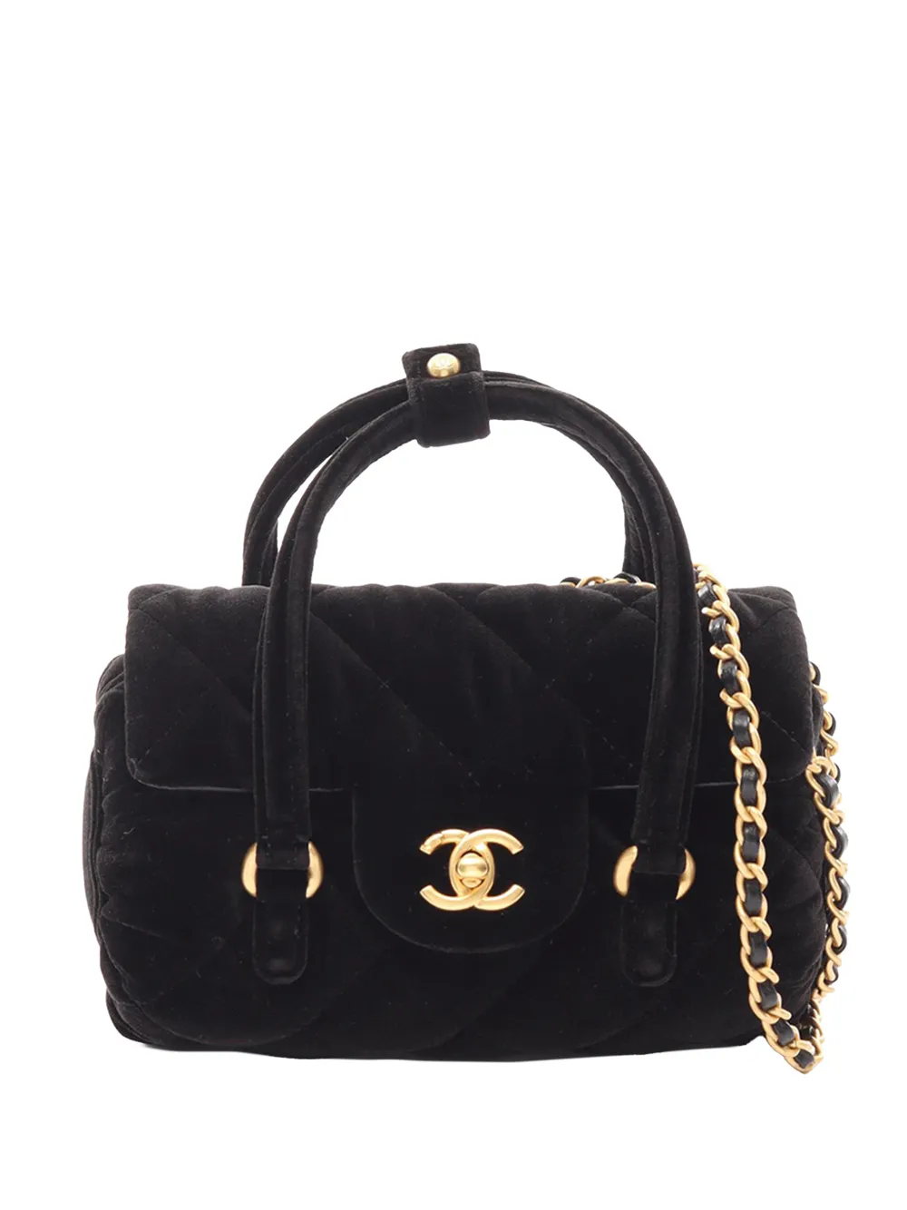 CHANEL Pre-Owned 2021-2026 Mini Quilted Velvet Top Handle Flap satchel - Nero