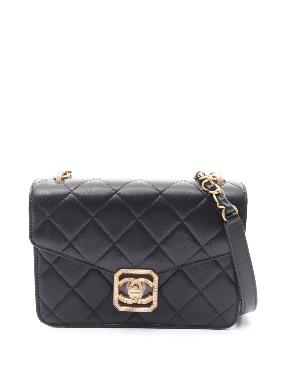 CHANEL Pre-Owned 2021-2026 Quilted Lambskin Crystal Geometric CC Frame Flap crossbody bag - Nero