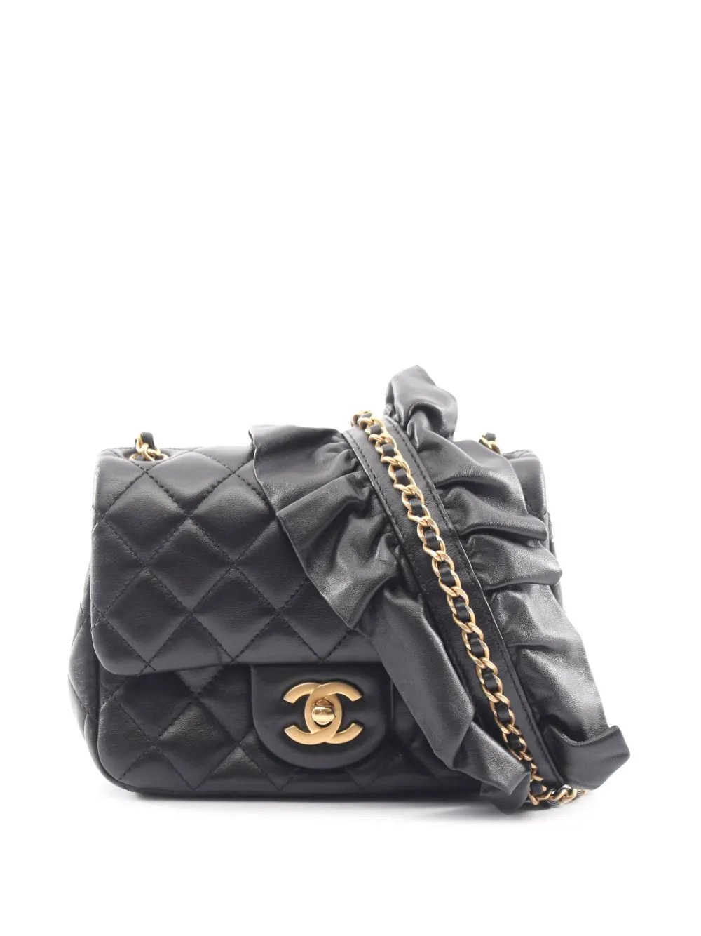 CHANEL Pre-Owned 2020 Mini Square Lambskin Romance Single Flap crossbody bag - Nero