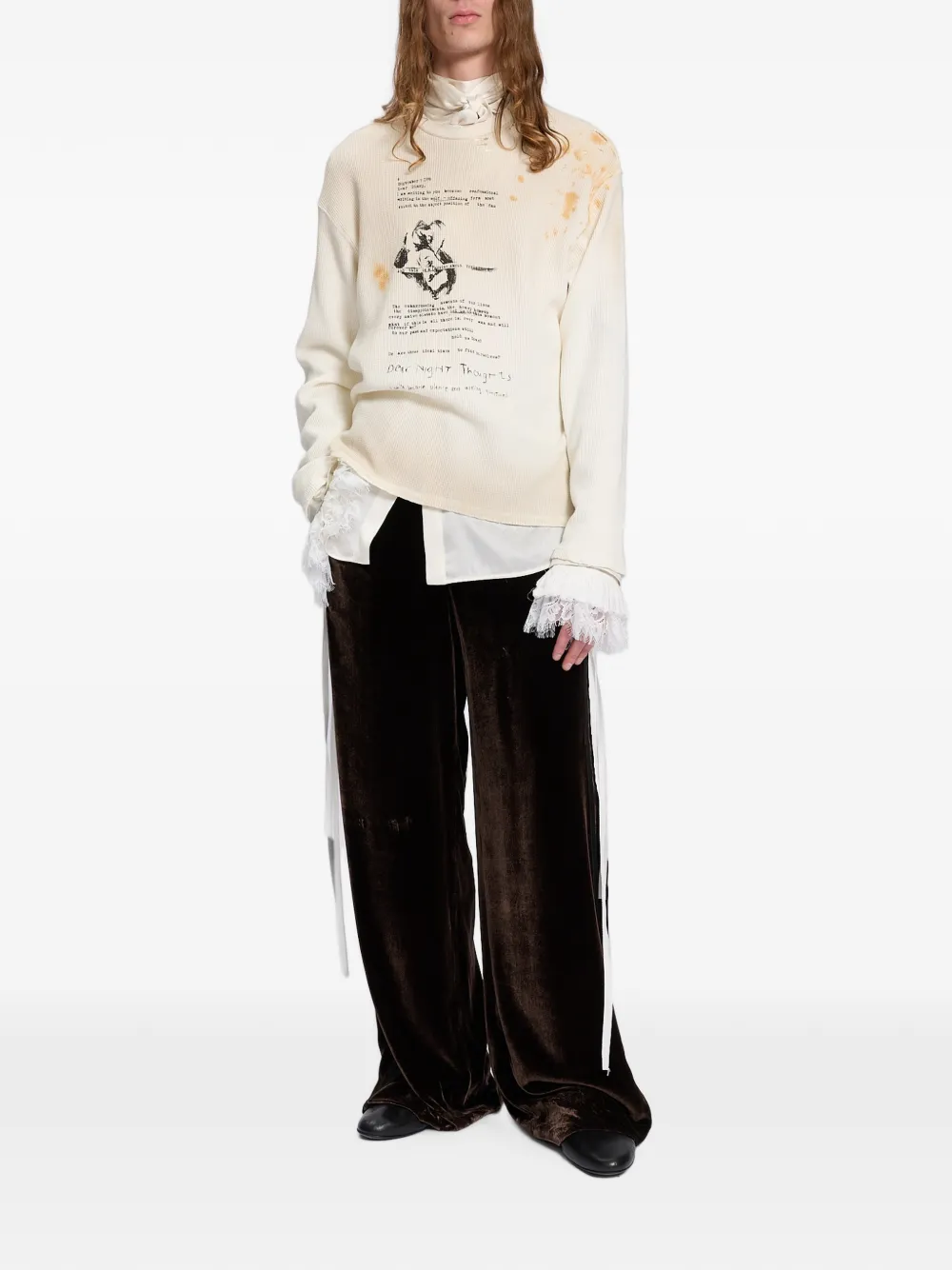 Ann Demeulemeester Emil Dear Diary T-shirt met lange mouwen Beige