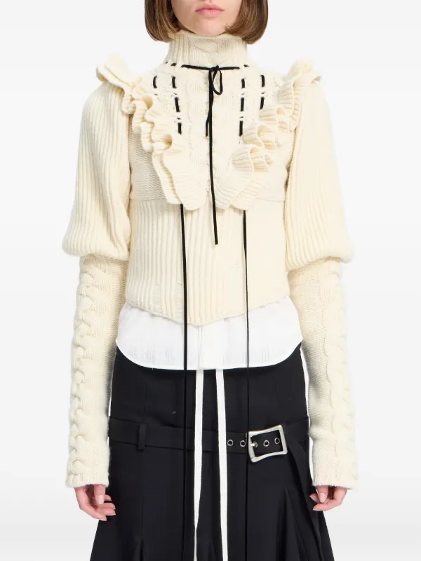 Ann Demeulemeester Ruffled Cable-knit Sweater in Neutrals