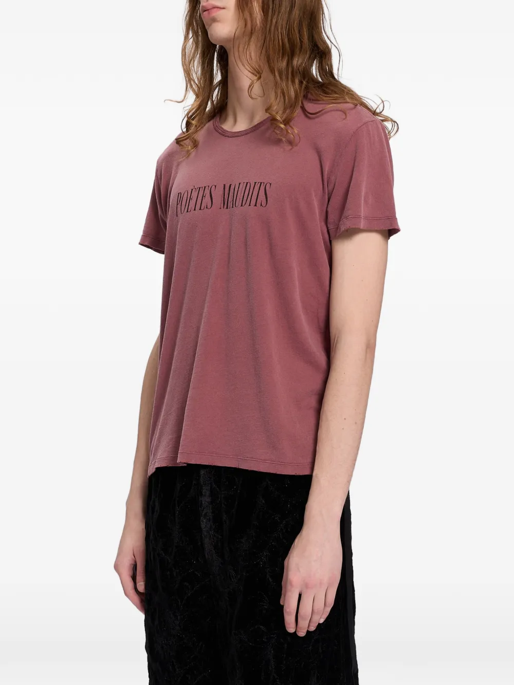 Ann Demeulemeester Gerafeld T-shirt met tekst Rood