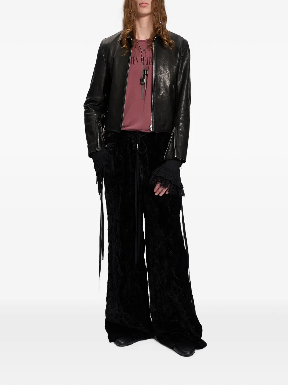 Ann Demeulemeester Gerafeld T-shirt met tekst Rood