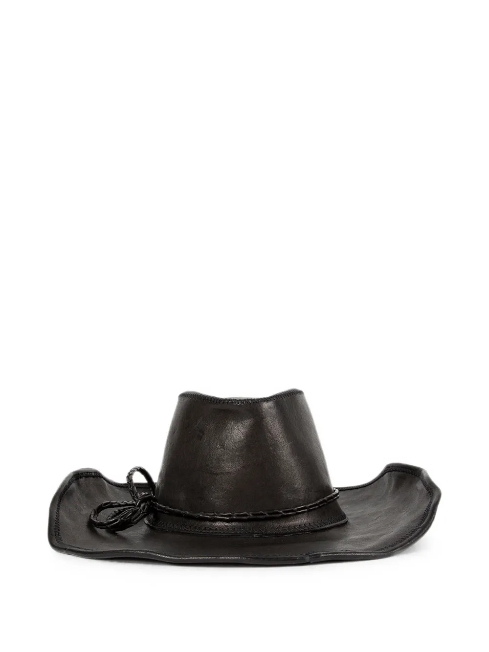 Ann Demeulemeester Grained-leather Braided-trim Hat In Brown