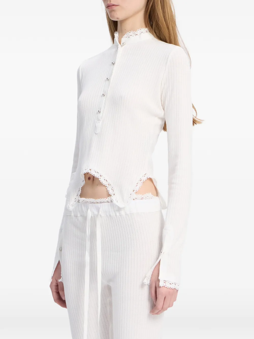 Ann Demeulemeester Geribbelde top met kanten afwerking Wit