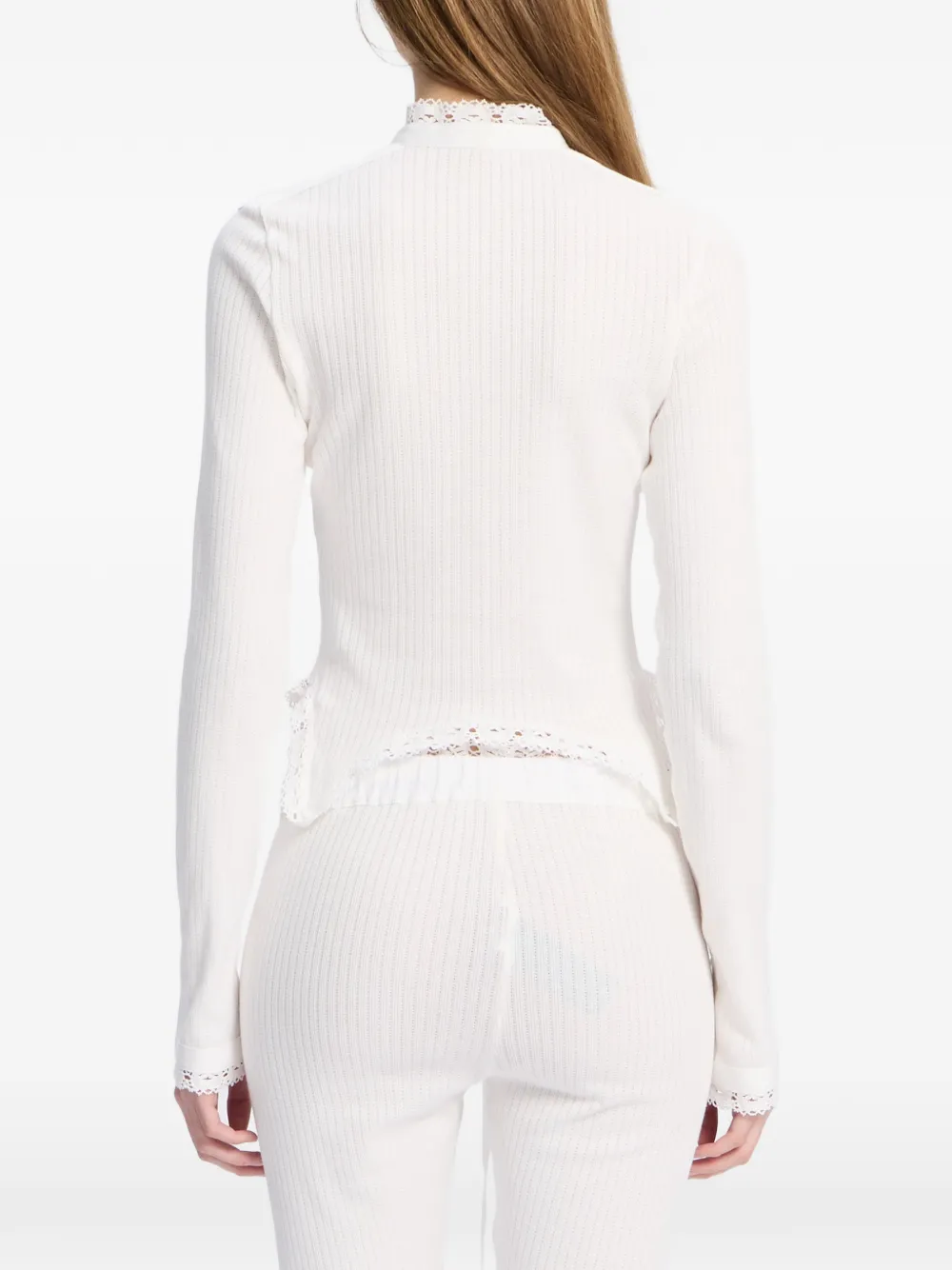 Ann Demeulemeester Geribbelde top met kanten afwerking Wit