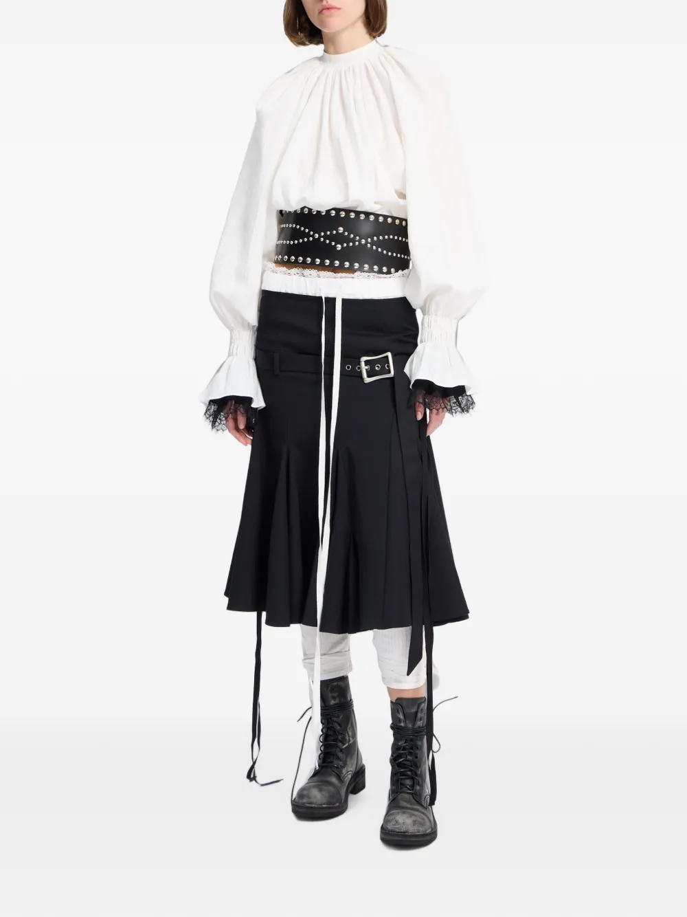 Ann Demeulemeester Helma midi-plooirok met ceintuur Zwart