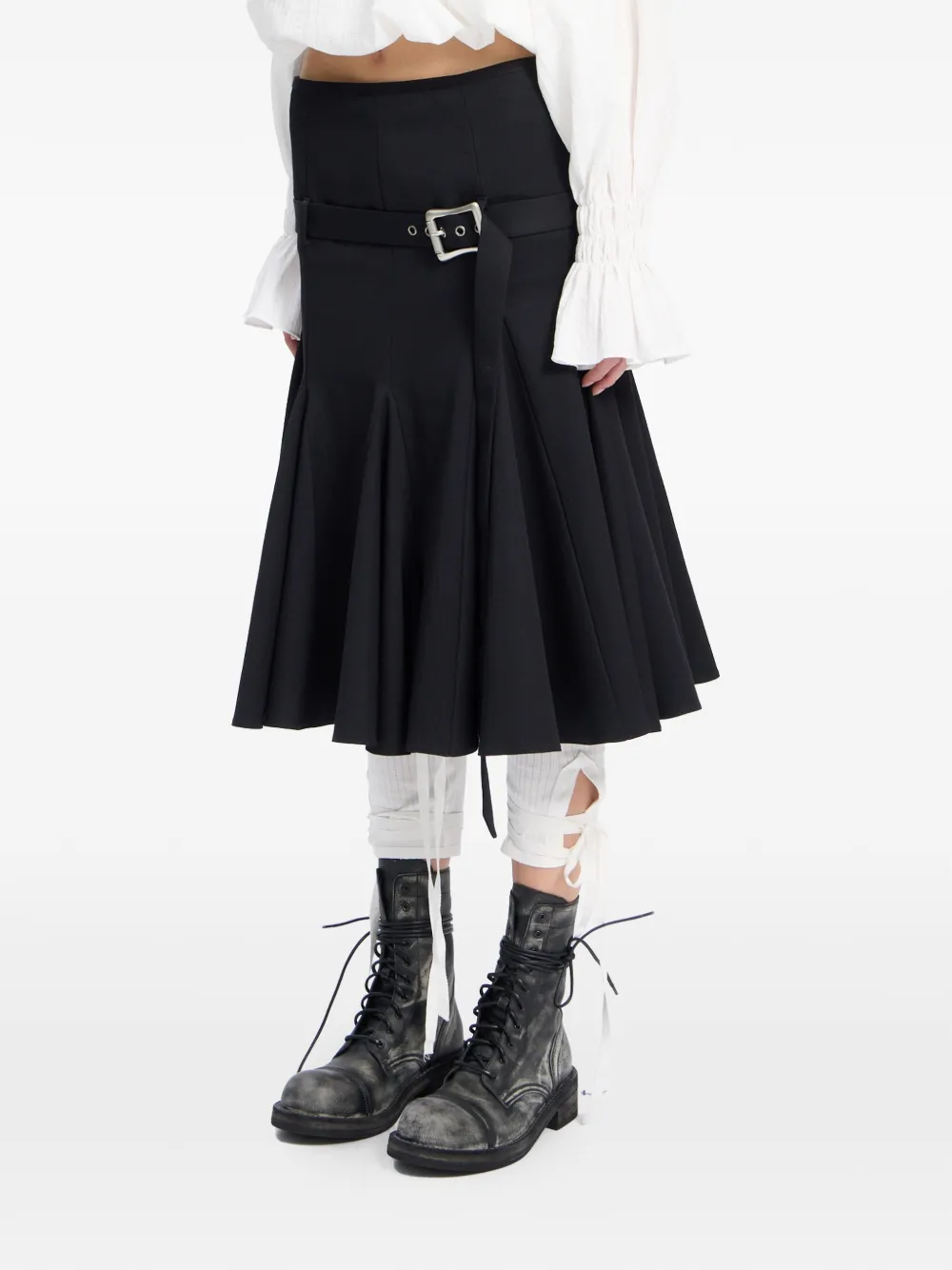 Ann Demeulemeester Helma midi-plooirok met ceintuur Zwart