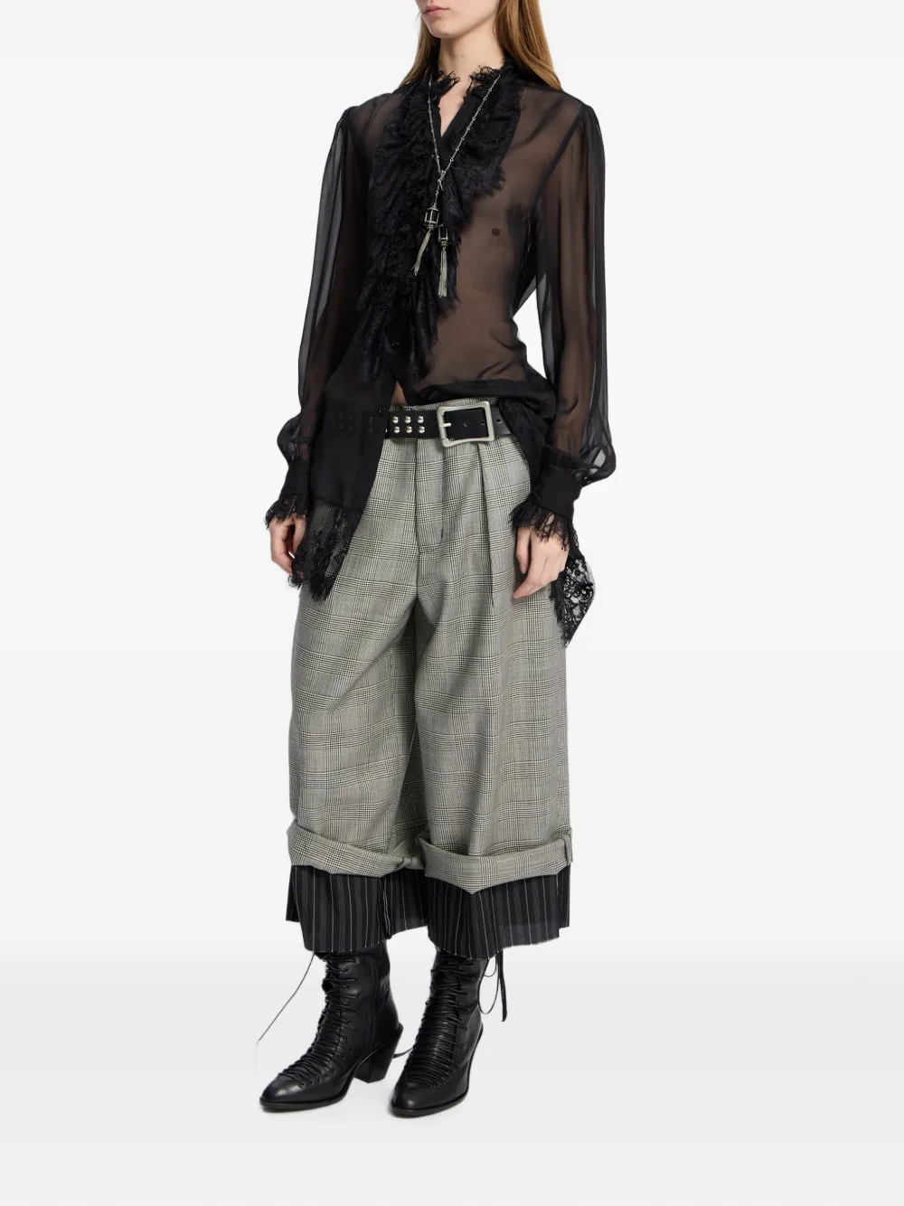 Ann Demeulemeester Barah blouse met kanten afwerking en ruches Zwart