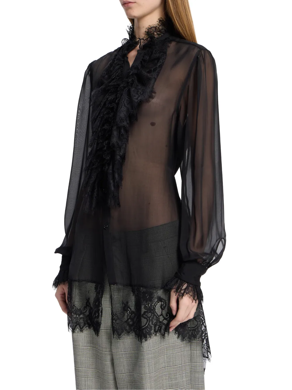 Ann Demeulemeester Barah blouse met kanten afwerking en ruches Zwart