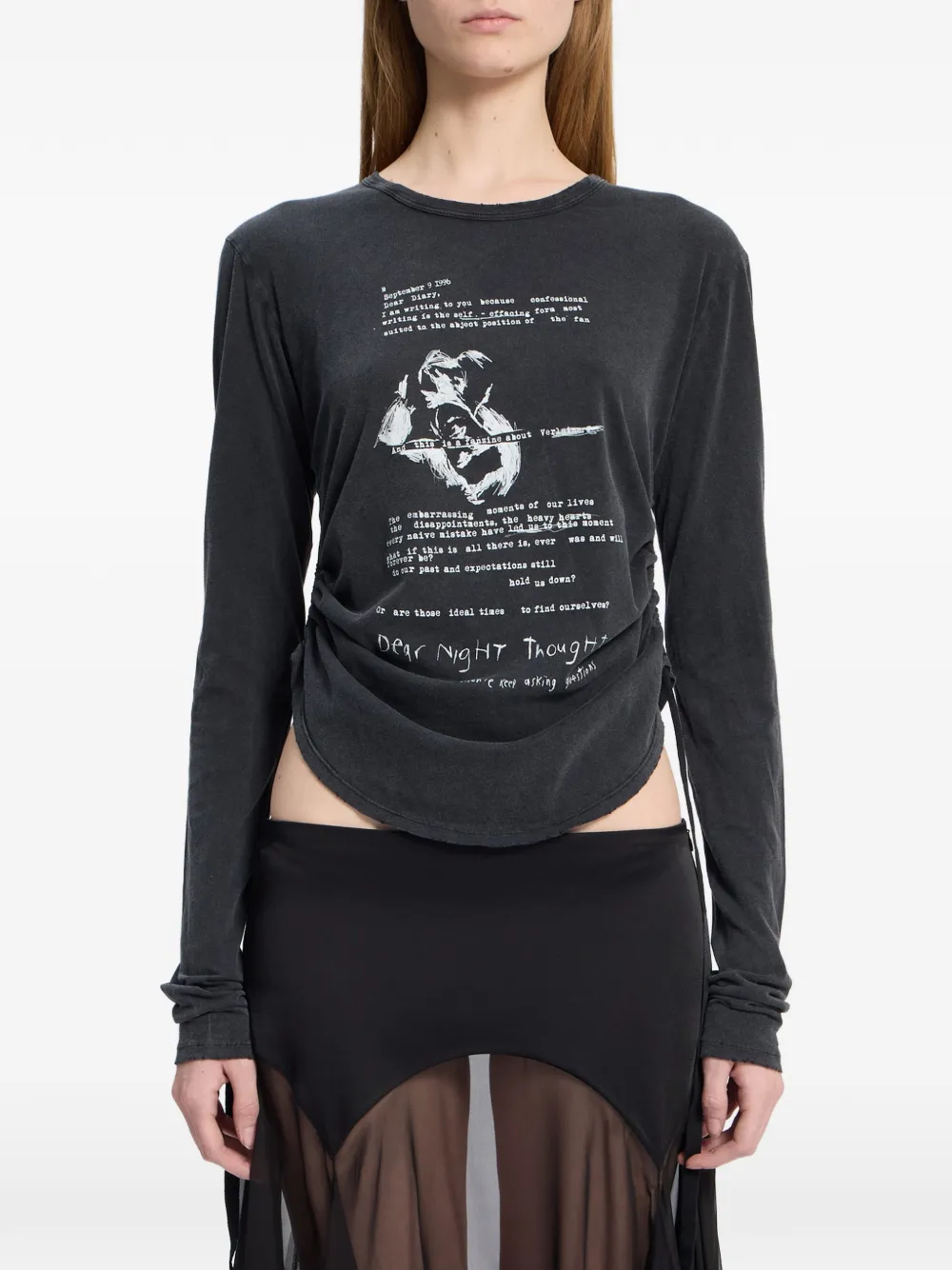Ann Demeulemeester T-shirt con grafica e maniche lunghe - Grigio