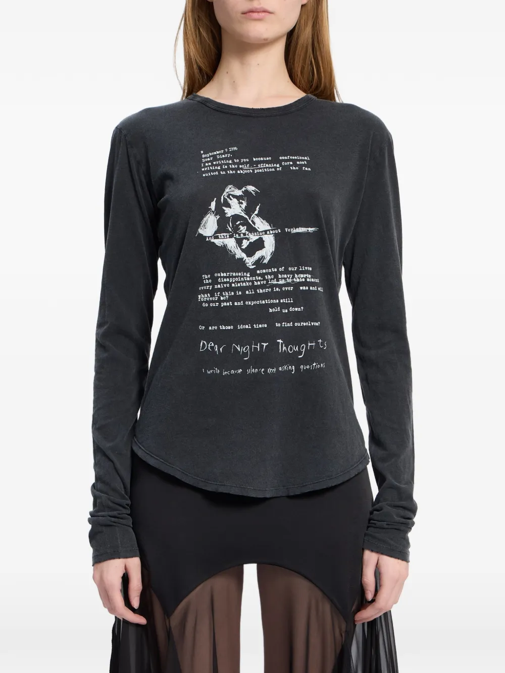 ANN DEMEULEMEESTER グラフィック ロングスリーブ Tシャツ Ann Demeulemeester グラフィック ロングTシャツ | グレー | FARFETCH JP