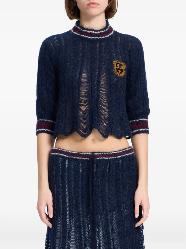 Ann Demeulemeester Distressed Cable-knit Sweater in Blue