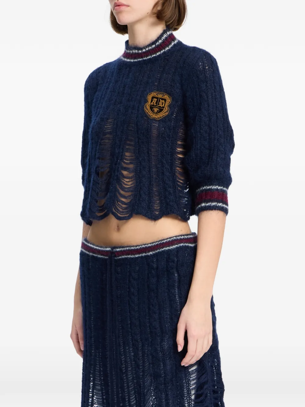 Ann Demeulemeester Gerafelde kabelgebreide trui Blauw