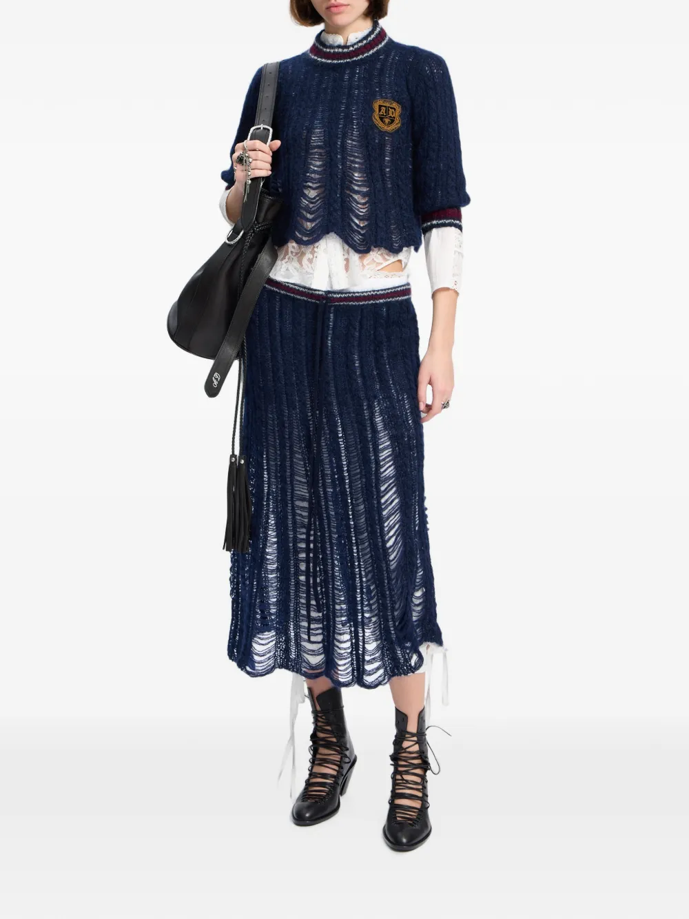 Ann Demeulemeester Gerafelde kabelgebreide trui Blauw