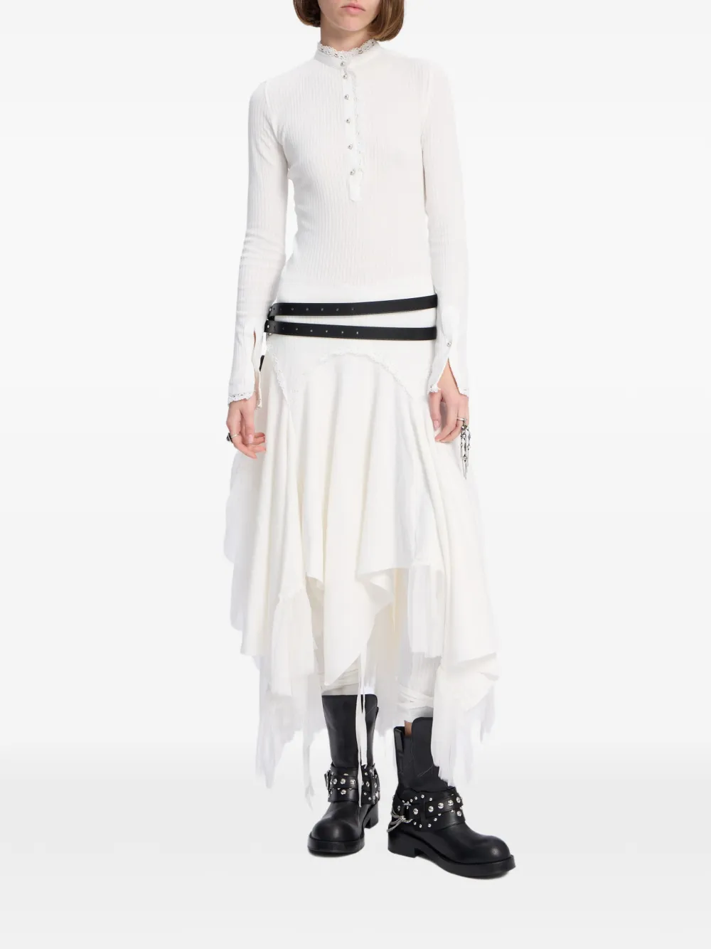 Ann Demeulemeester Tessie Serafino asymmetrische jurk met ruches Wit