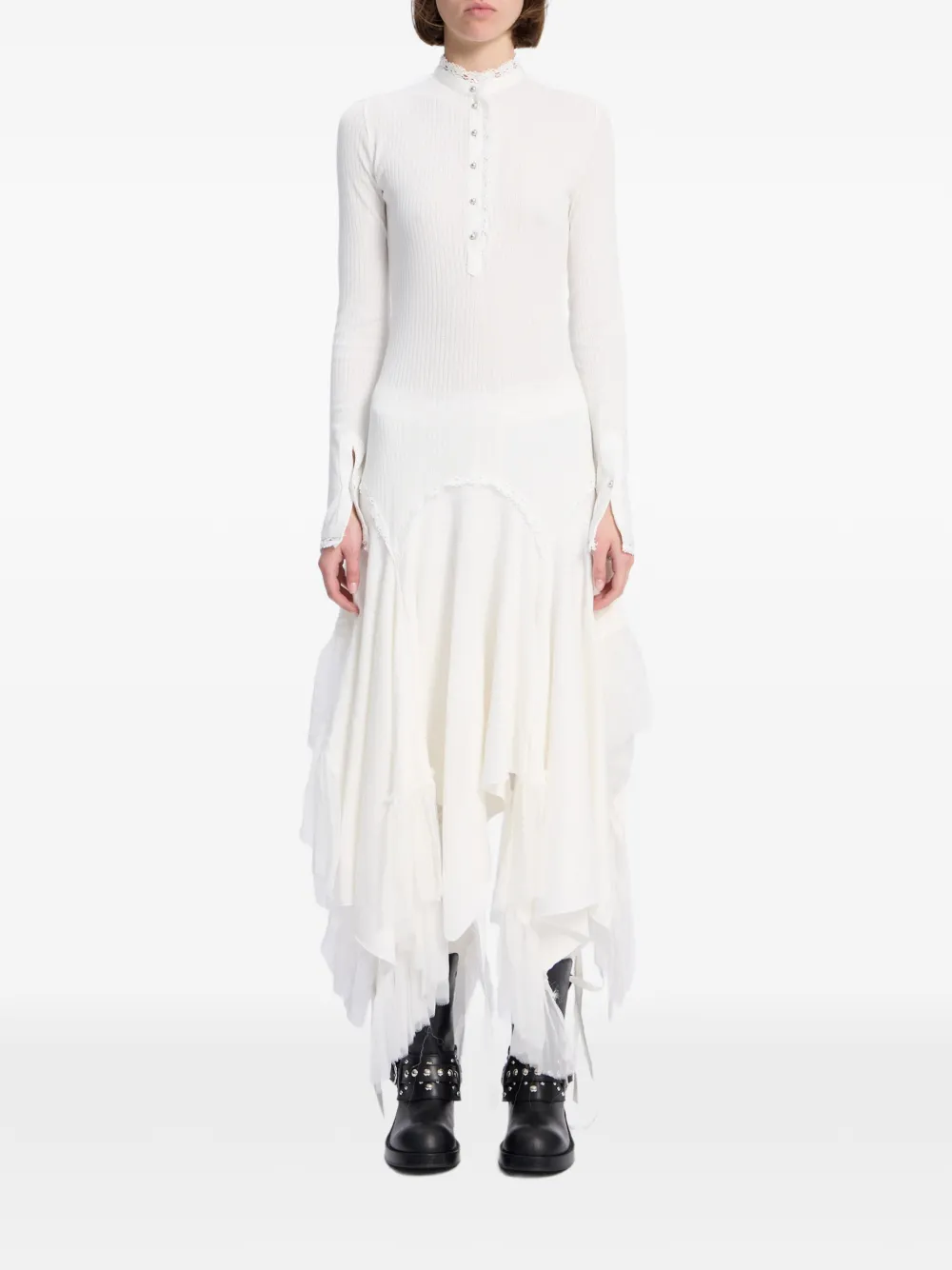 Ann Demeulemeester Tessie Serafino asymmetrische jurk met ruches Wit