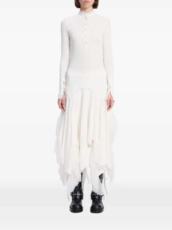 Ann Demeulemeester Tessie Serafino Ruffled Asymmetric Dress in White