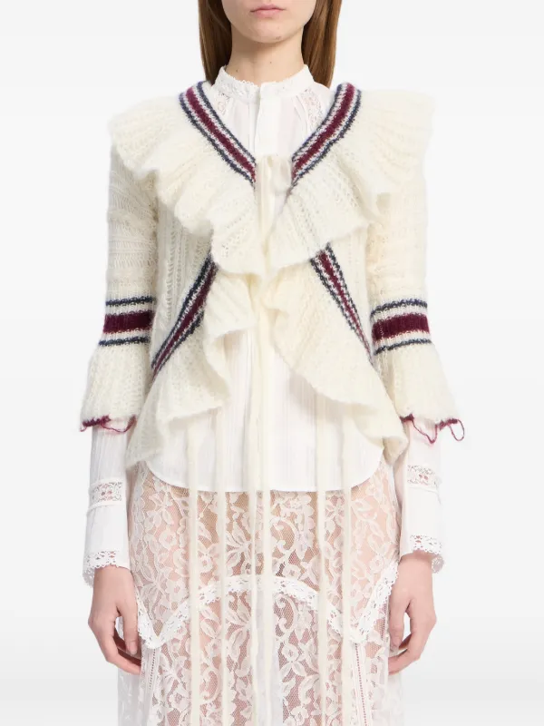 Ann Demeulemeester Ruffled Cable-knit Cardigan in Neutrals