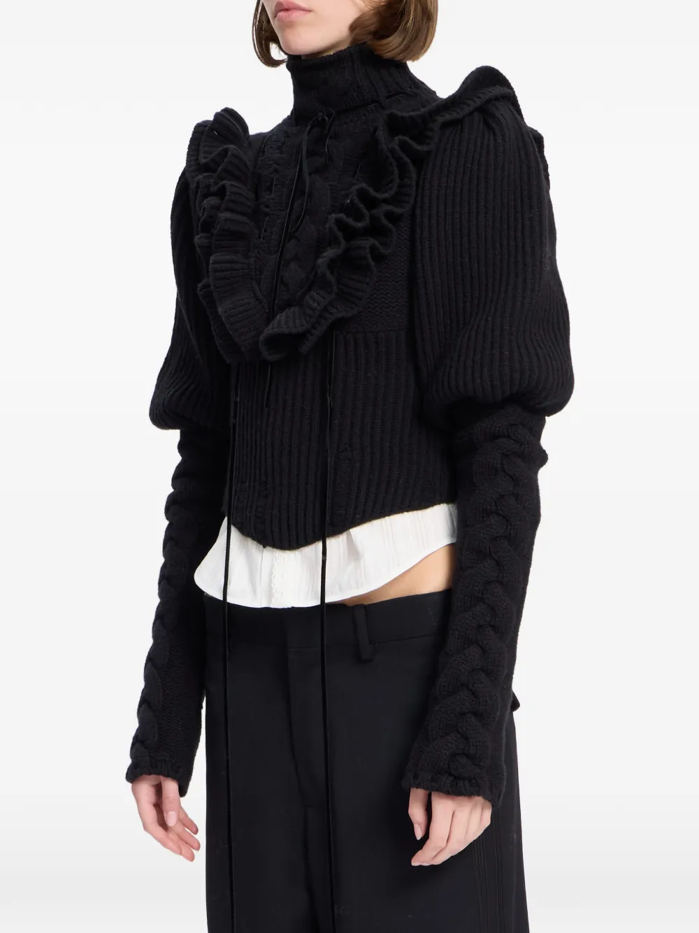 Ann Demeulemeester Kabelgebreide trui met ruches Zwart