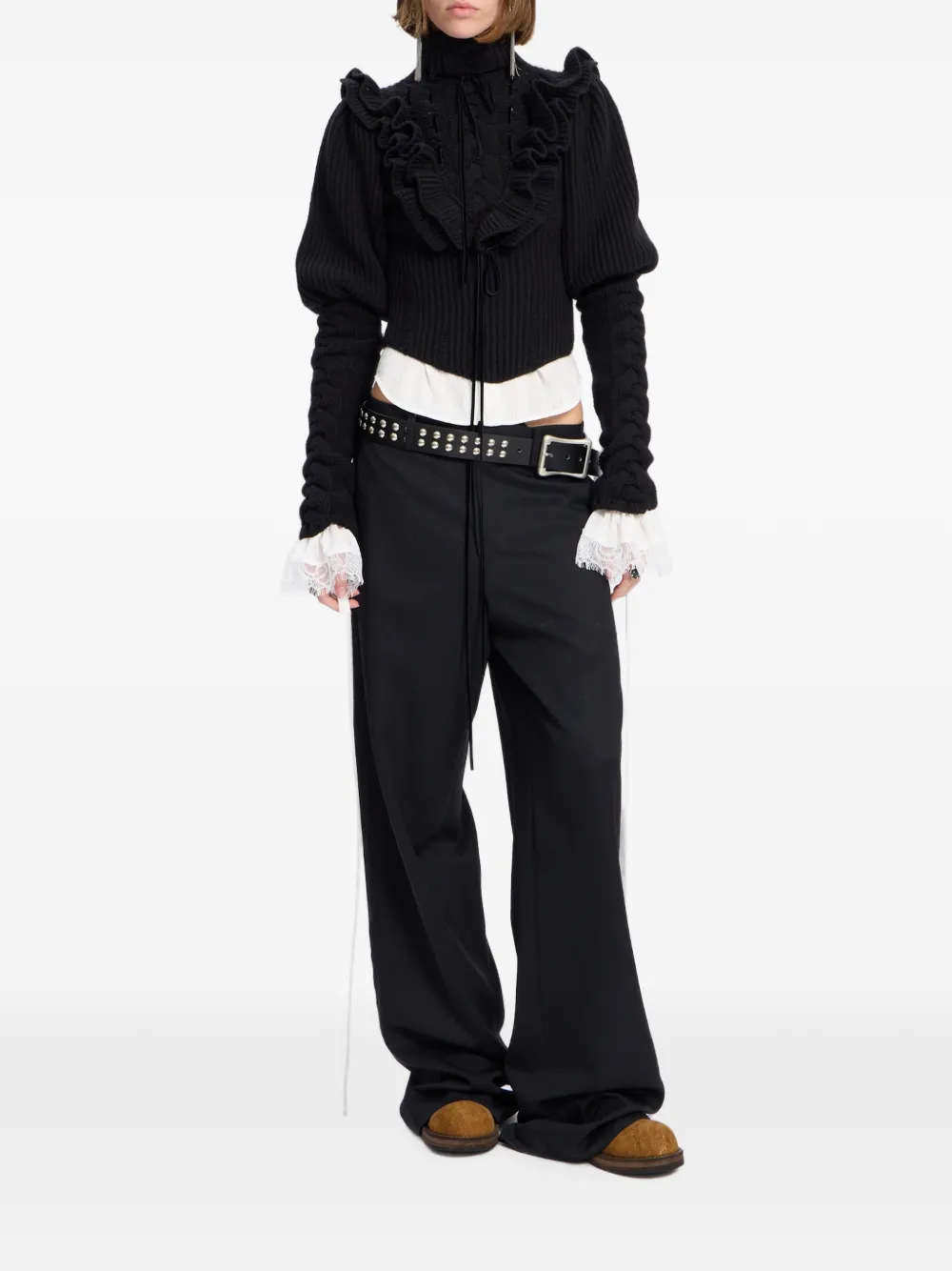 Ann Demeulemeester Kabelgebreide trui met ruches Zwart