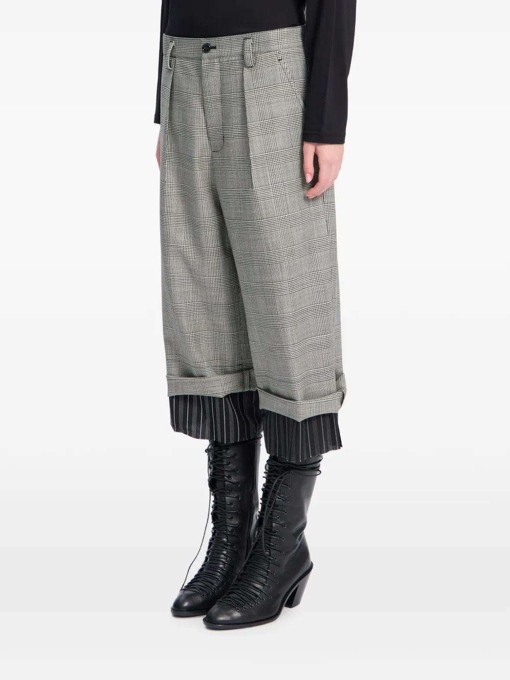 Ann Demeulemeester Check Wool Trousers in Grey, view 3