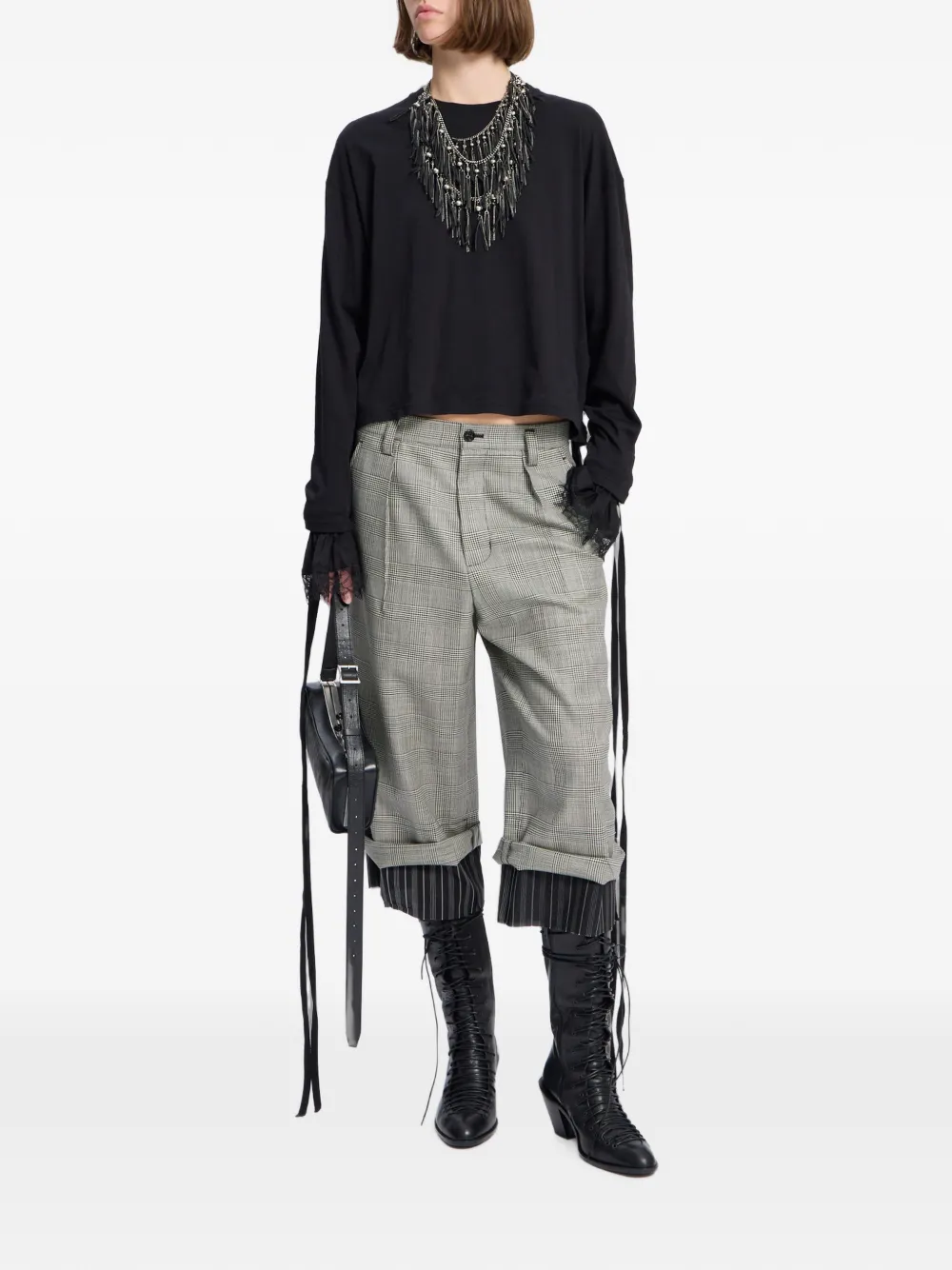 Ann Demeulemeester Check Wool Trousers in Grey, view 2