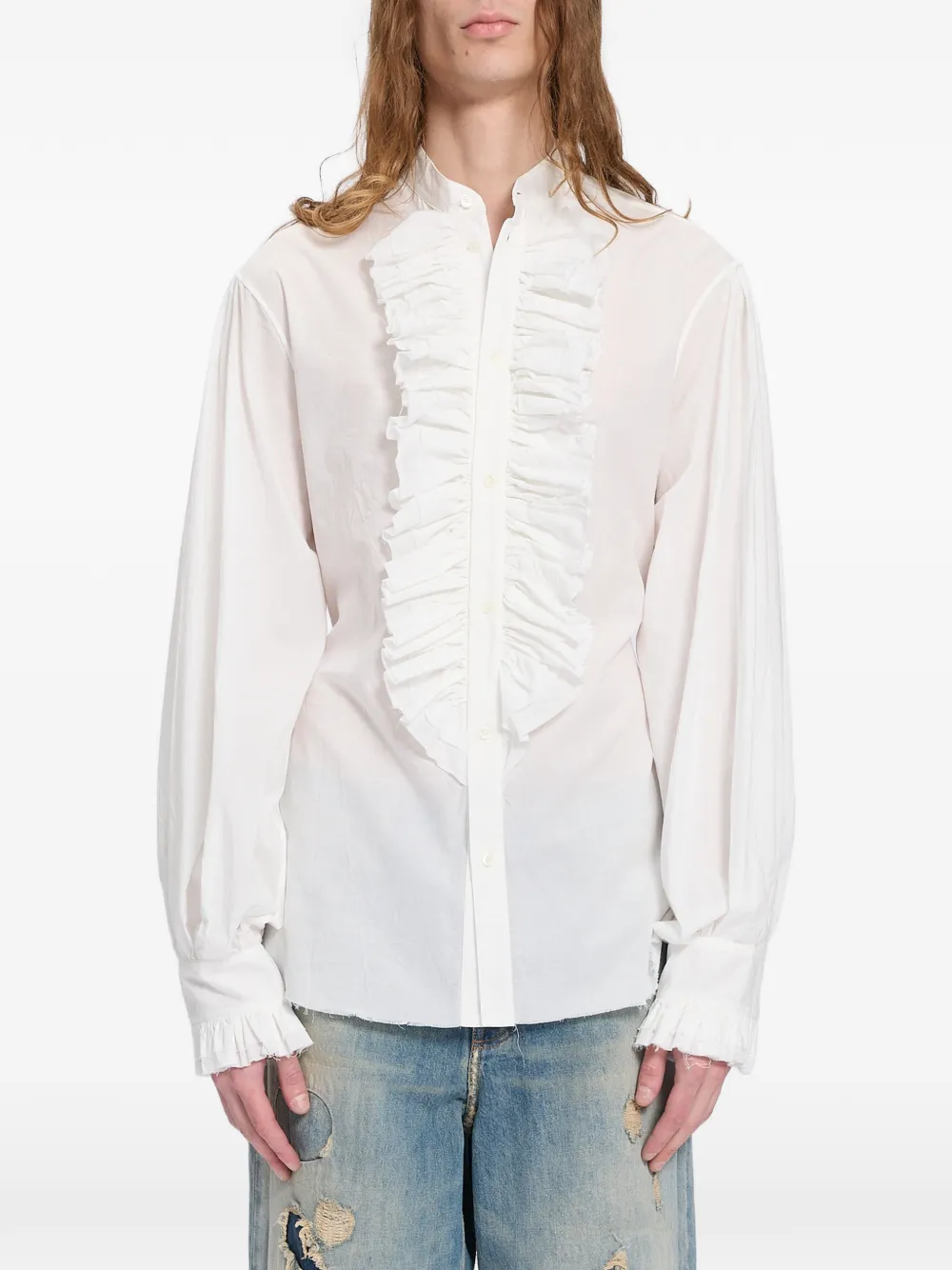 Ann Demeulemeester 荷叶边饰长袖衬衫 | 白色 | Image 1