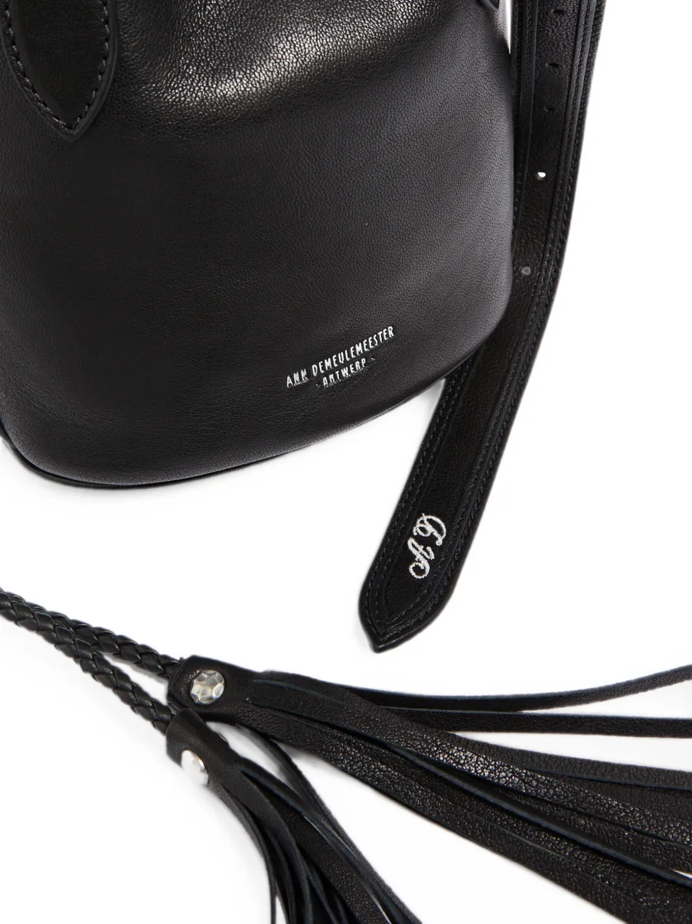 Ann Demeulemeester Leren bucket-tas met gevlochten afwerking Zwart
