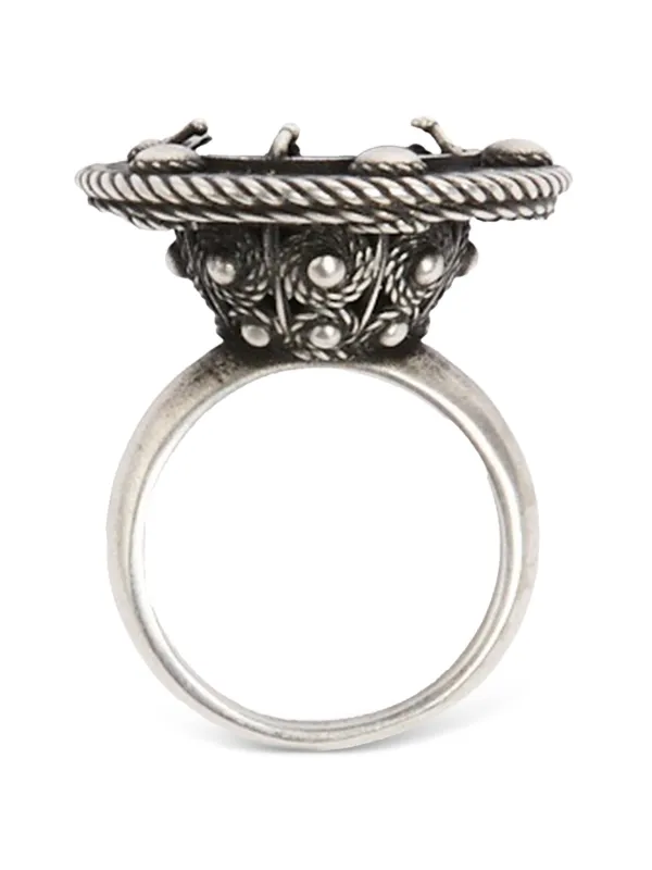 Ann Demeulemeester Engraved Stone-embellished Ring in Silver