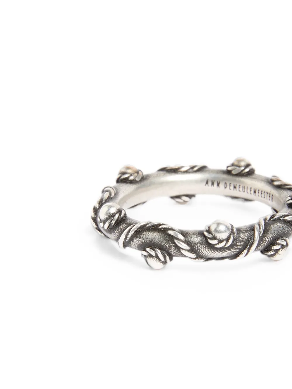 Ann Demeulemeester Rope-detail Studded Ring in Silver, view 3