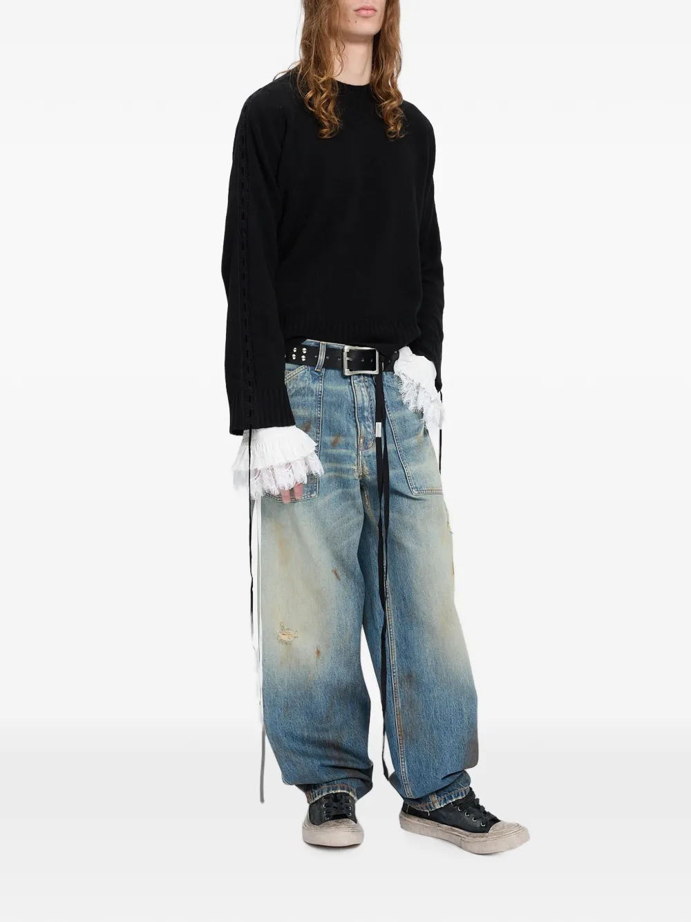 Ann Demeulemeester Westy opengebreide trui met striksluiting Zwart