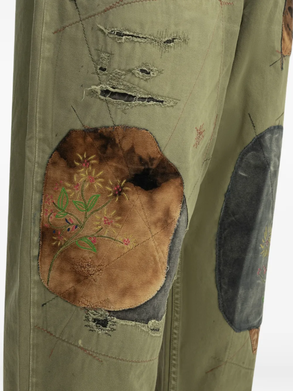 KAPITAL Katsuragi pantalon met geborduurd patchwork Groen