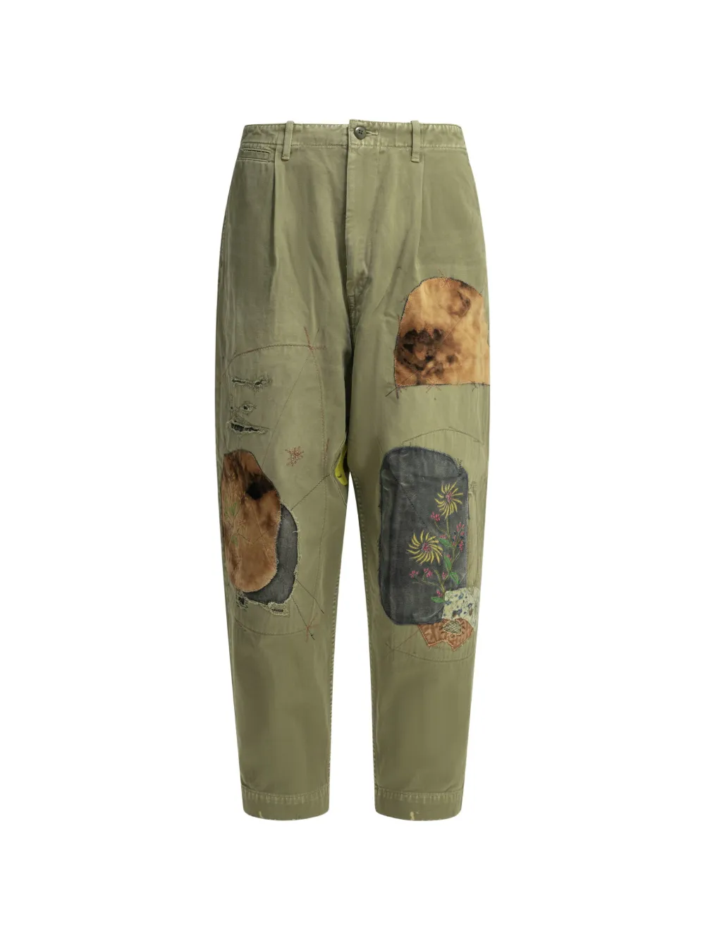 KAPITAL Katsuragi patchwork embroidered tailored trousers - Verde