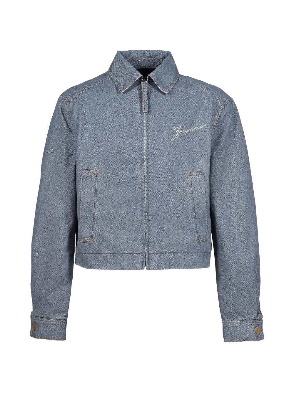 Jacquemus logo-embroidered zip-up denim jacket - Blu