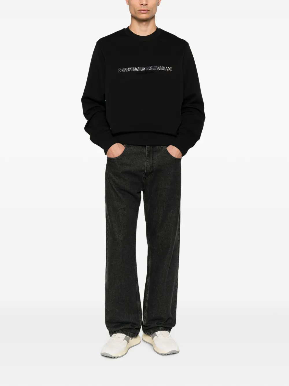 Emporio Armani Katoenen sweater met logoprint Zwart