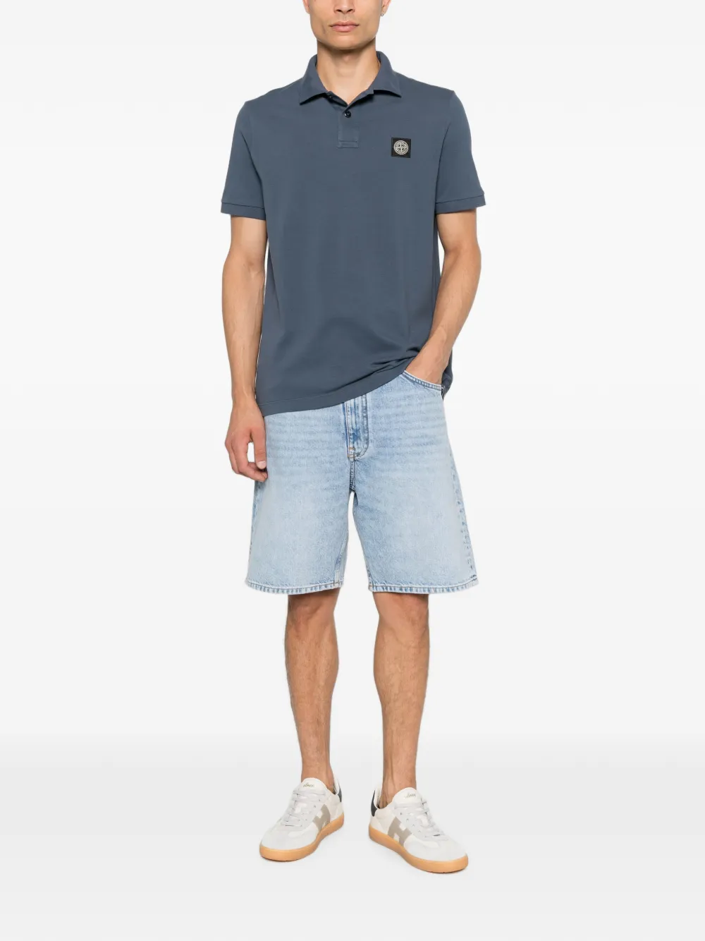 Stone Island Slim-fit katoenen poloshirt met logo-patch Blauw