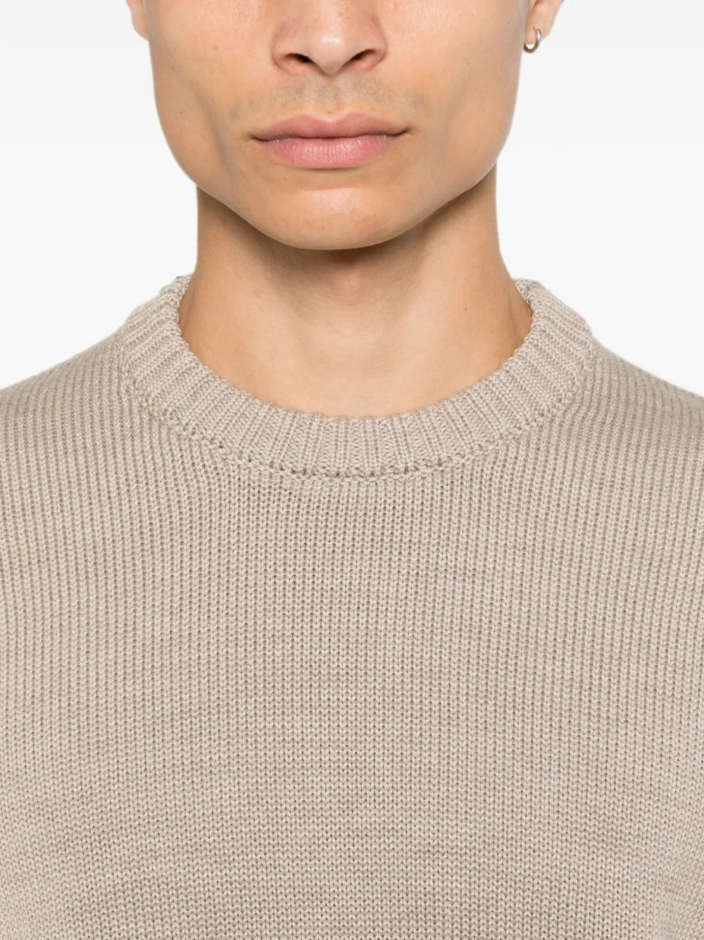 Zanone Ribgebreide wollen trui met ronde hals Beige