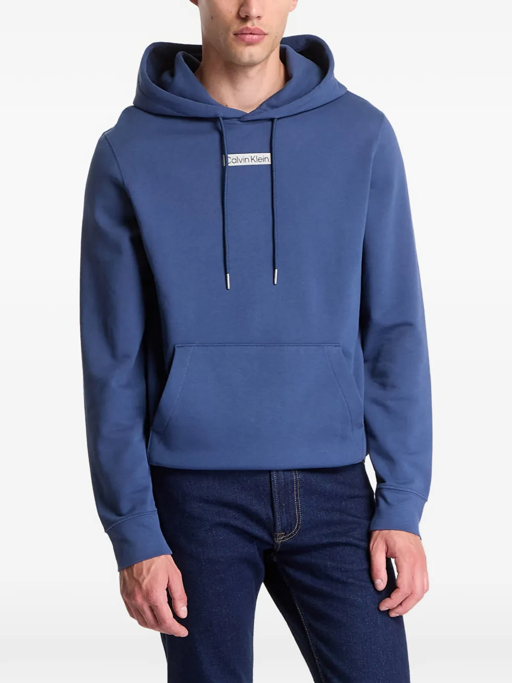Calvin Klein logo-patch pouch-pocket hoodie - Blau