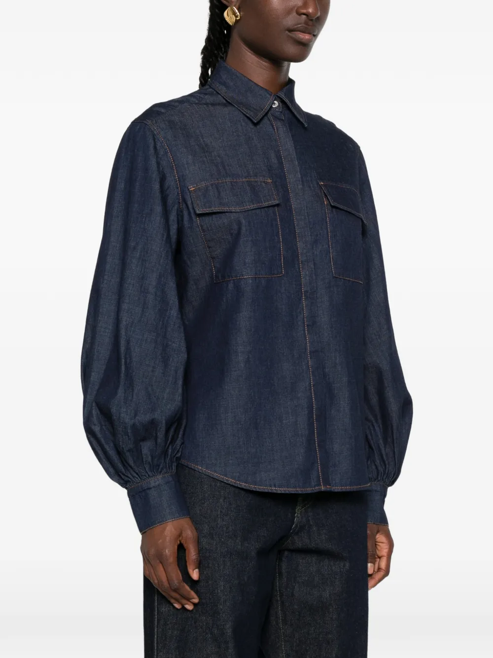 7 For All Mankind Denim blouse met ballonmouwen Blauw