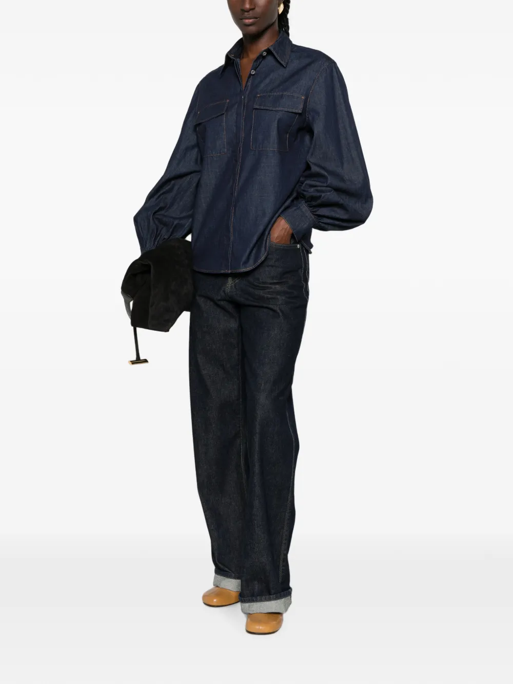 7 For All Mankind Denim blouse met ballonmouwen Blauw