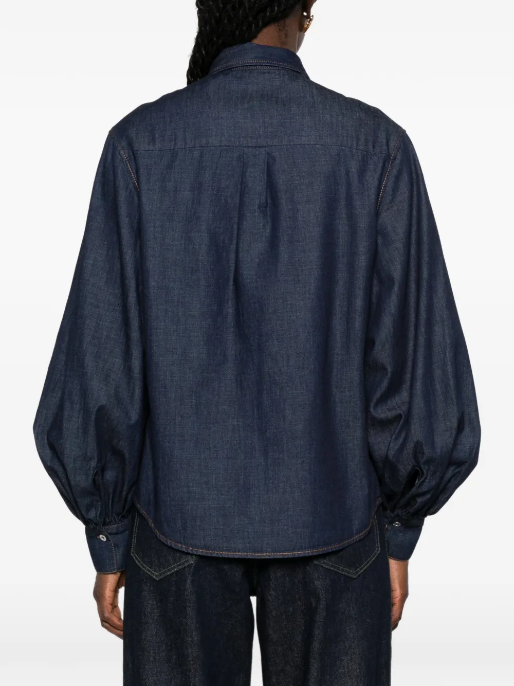 7 For All Mankind Denim blouse met ballonmouwen Blauw