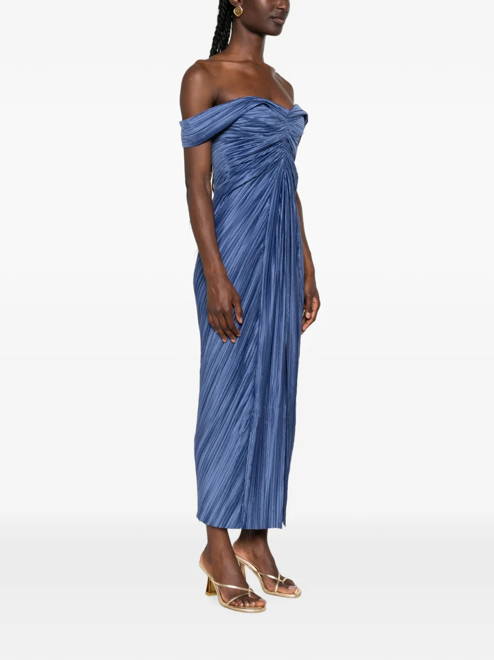 Cult Gaia Natalie off-shoulder midi-jurk met plooien Blauw