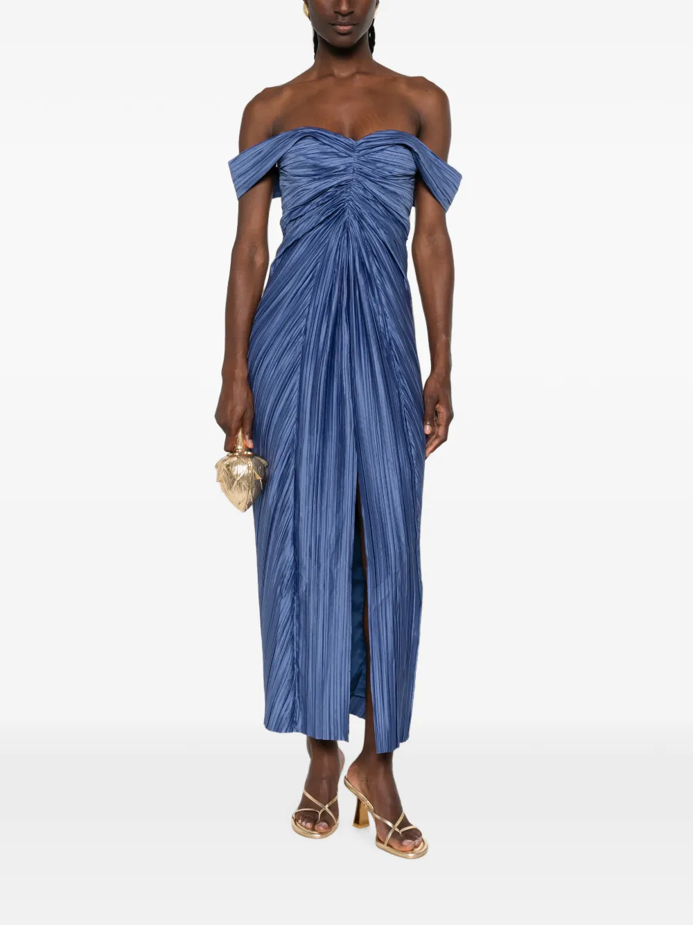 Cult Gaia Natalie off-shoulder midi-jurk met plooien Blauw