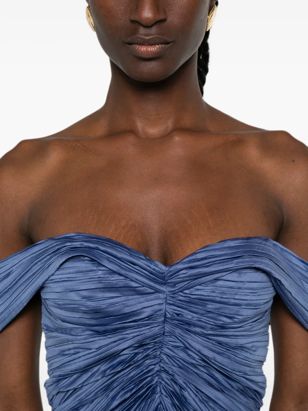 Cult Gaia Natalie off-shoulder midi-jurk met plooien Blauw