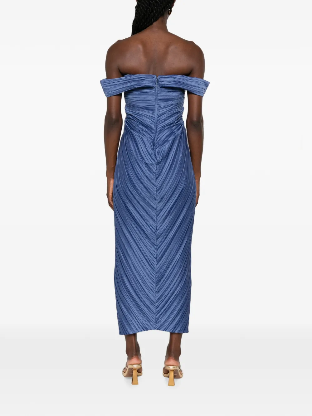 Cult Gaia Natalie off-shoulder midi-jurk met plooien Blauw