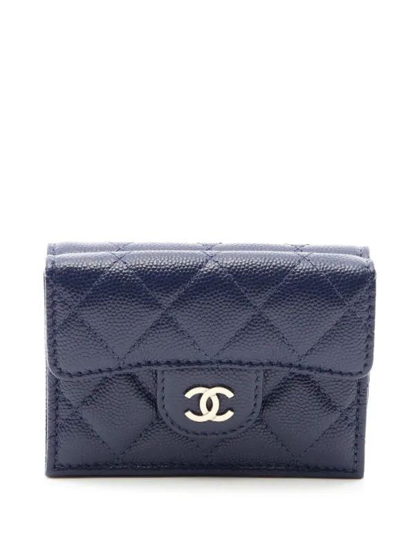 Chanel Pre-owned 2019 CC Quilted Caviar Flap Wallet Small Wallets in Blue